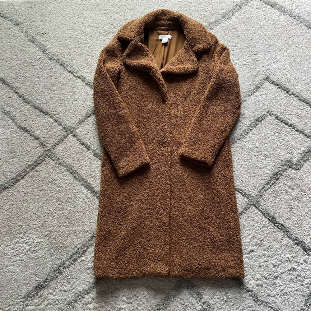 Rachel Zoe teddy coat long line brown XS